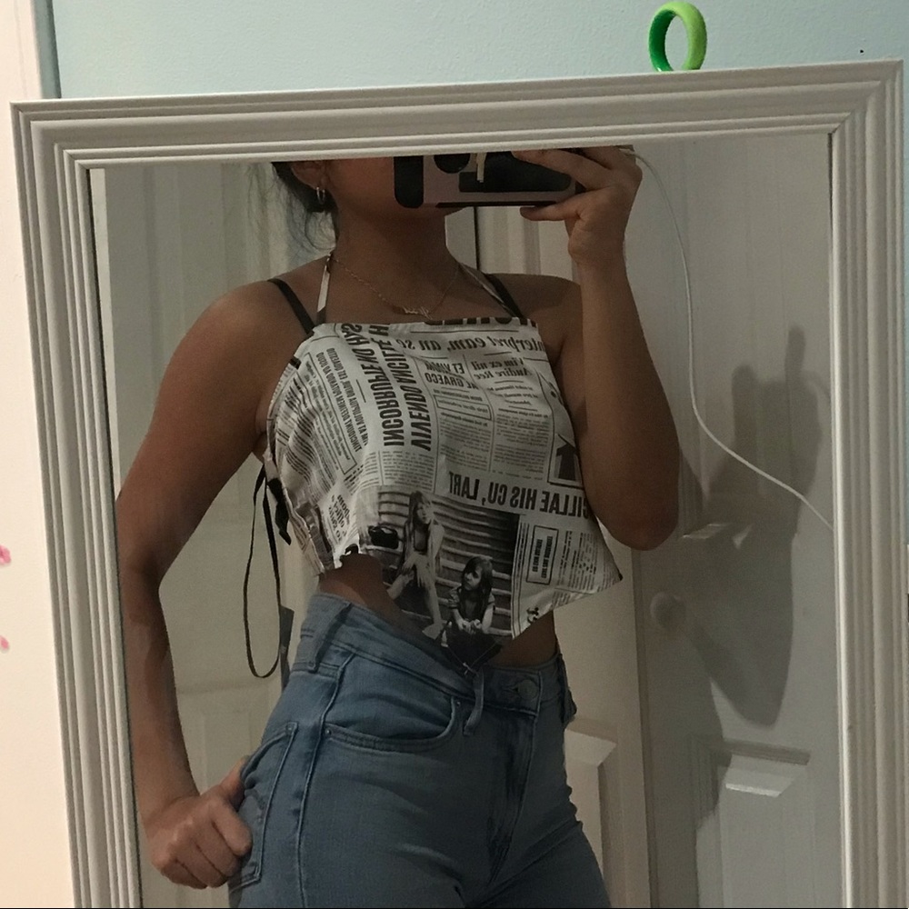 Newspaper design tie halter top